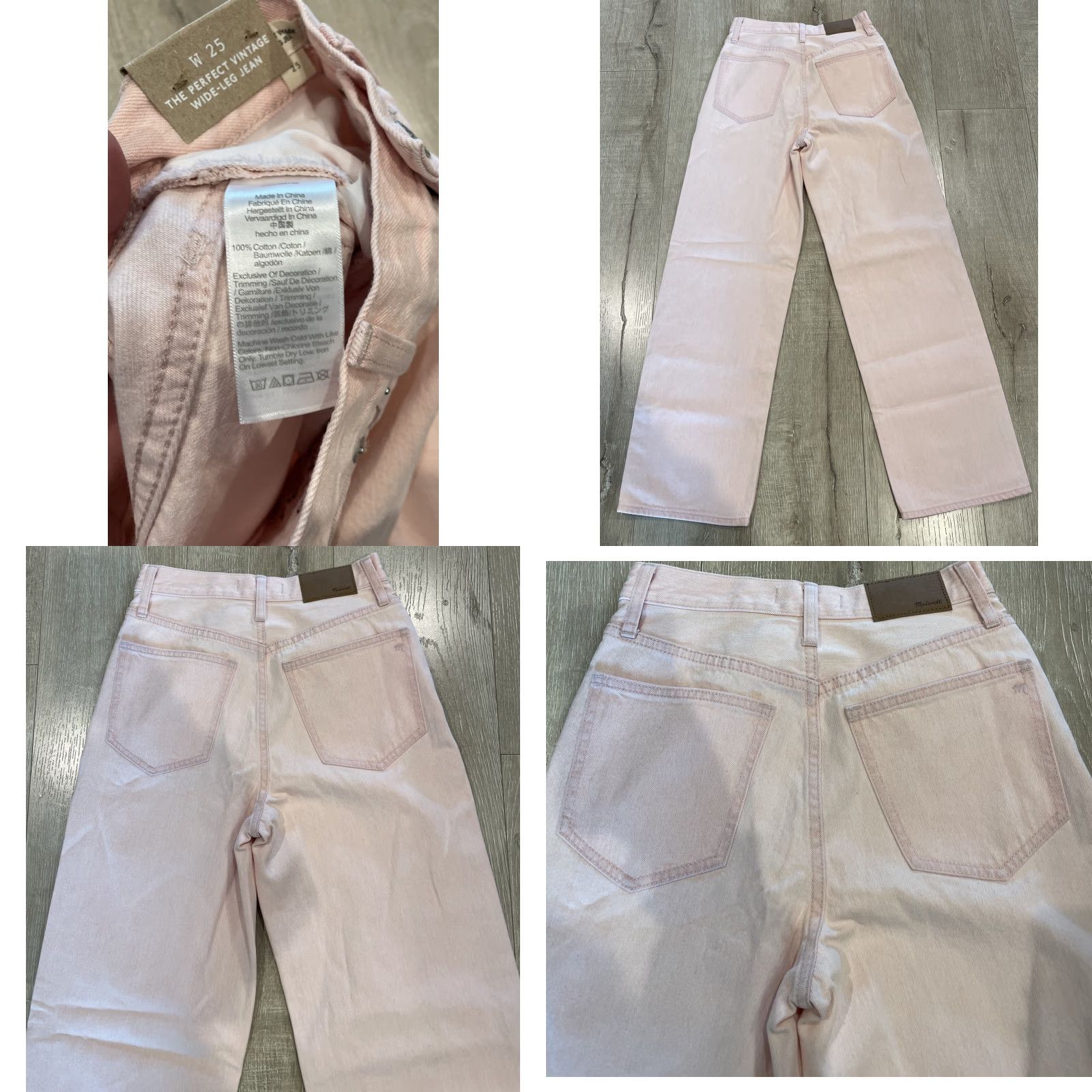 Madewell Wide-Leg Jeans Light Pink Wash Women Size 25 High Rise Bohemian NWT