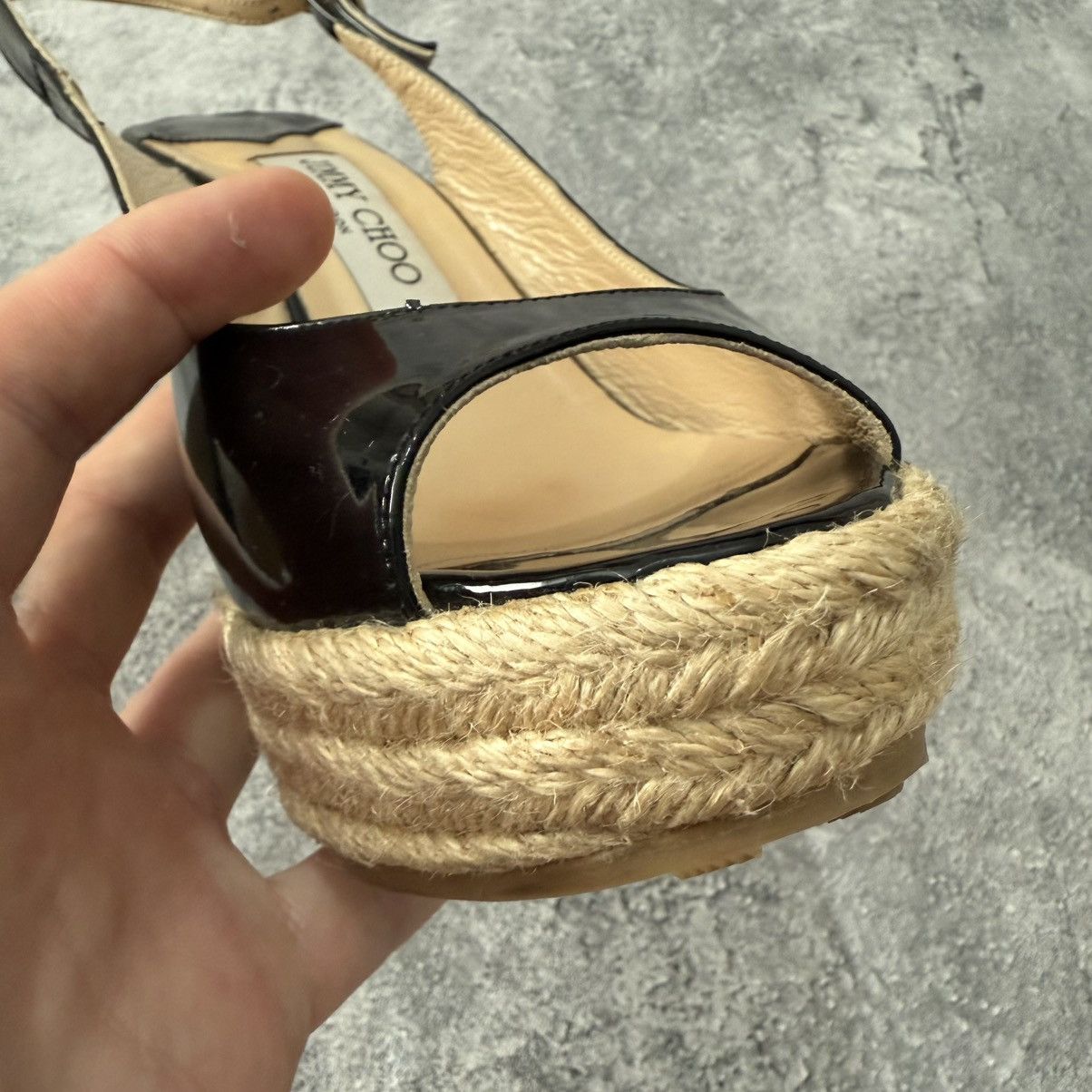 Jimmy Choo Jimmy Choo Polar Patent Platform Espadrille Heel Sandals Size US 7.5 / IT 37.5 - 6 Thumbnail