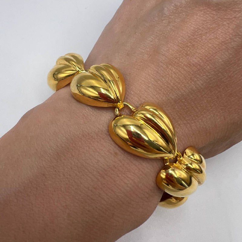 Vintage Vintage Gold Plated Puffy Heart Link Bracelet 19cm | Size ONE SIZE - 5 Thumbnail