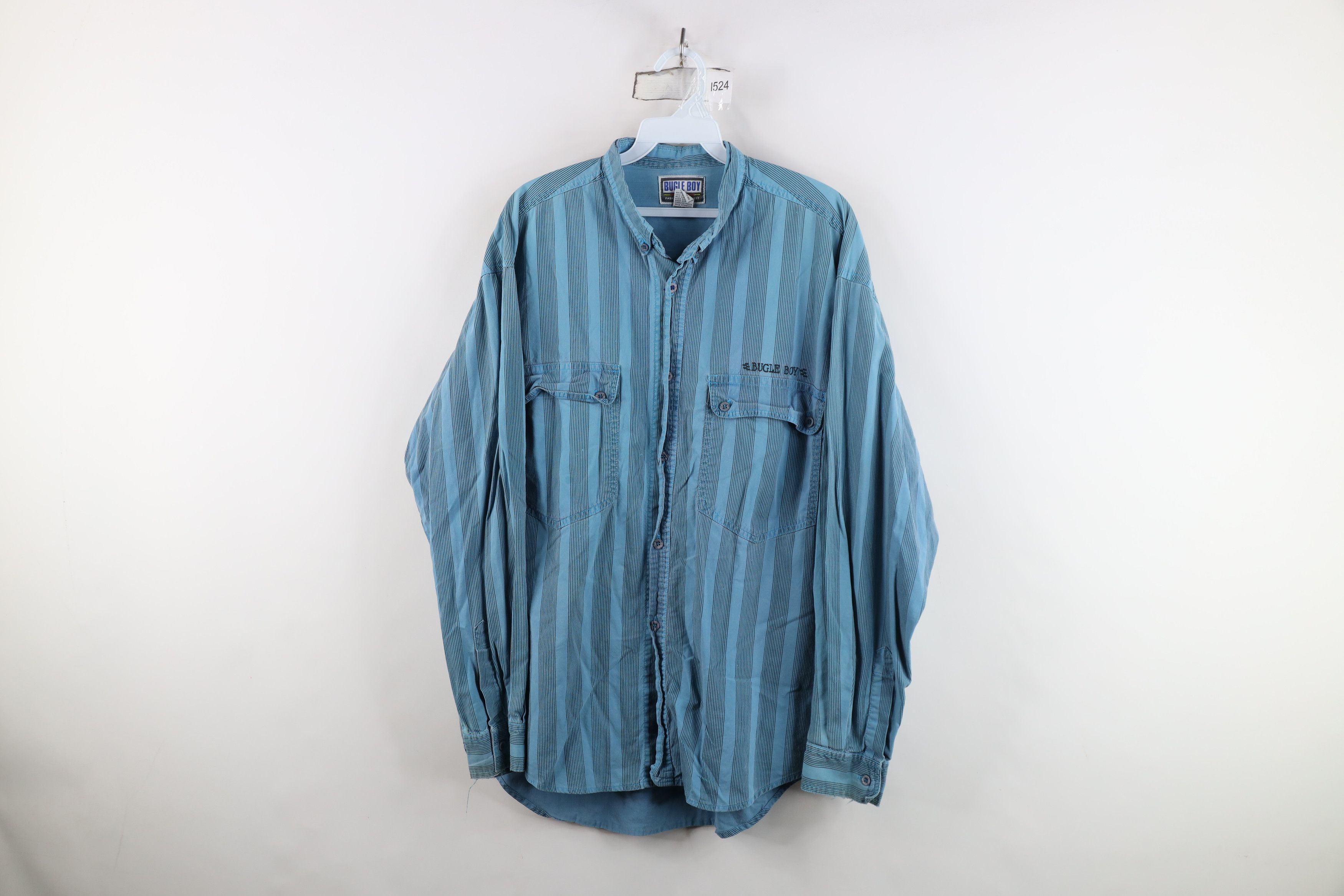 Vintage Vintage 90s Streetwear Baggy Striped Button Shirt Blue Size US M / EU 48-50 / 2 - 1 Thumbnail