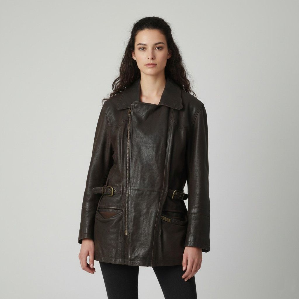 Vintage Hollies Women M Jacket Brown Leather Lined Heavy 2751 Size M / US 6-8 / IT 42-44 - 1 Thumbnail