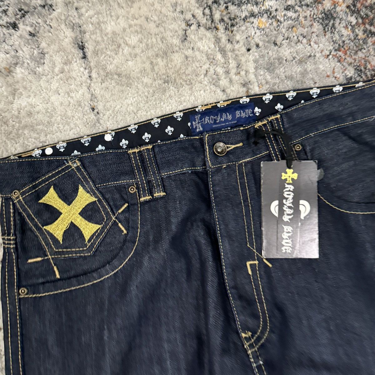Affliction × JNCO × Vintage Vintage y2k Royal blue Cybergoth cross baggy wide leg jeans Size US 38 / EU 54 - 6 Thumbnail