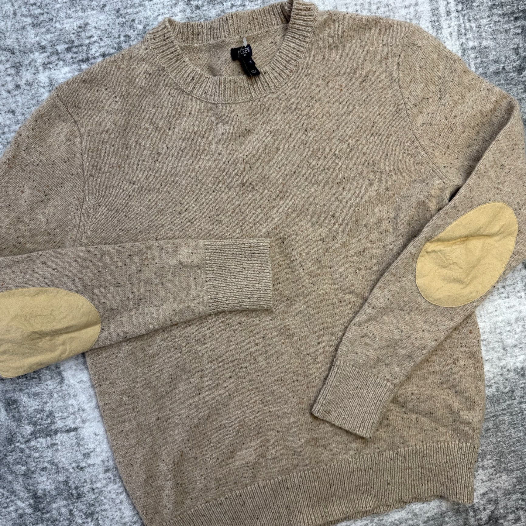 J.Crew J.CREW Sweater Mens Medium Beige Donegal Lambswool Elbow Patch Speckled Marled Crew Neck Pullover Knit Fall Winter Casual Size US M / EU 48-50 / 2 - 2 Thumbnail