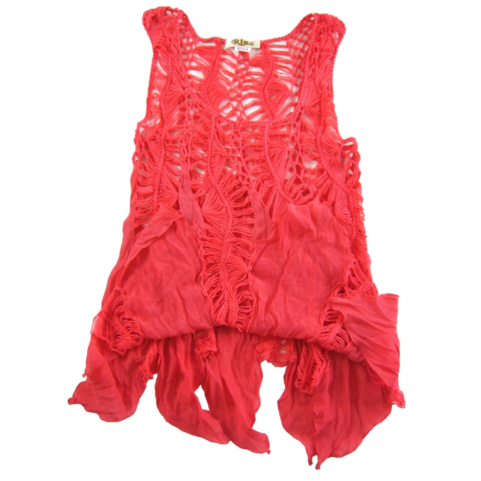 Erima RIMA Neon Coral Pink Rayon Crochet Sleeveless Tank Blouse M-L - Women Shirt Size M / US 6-8 / IT 42-44 - 4 Thumbnail