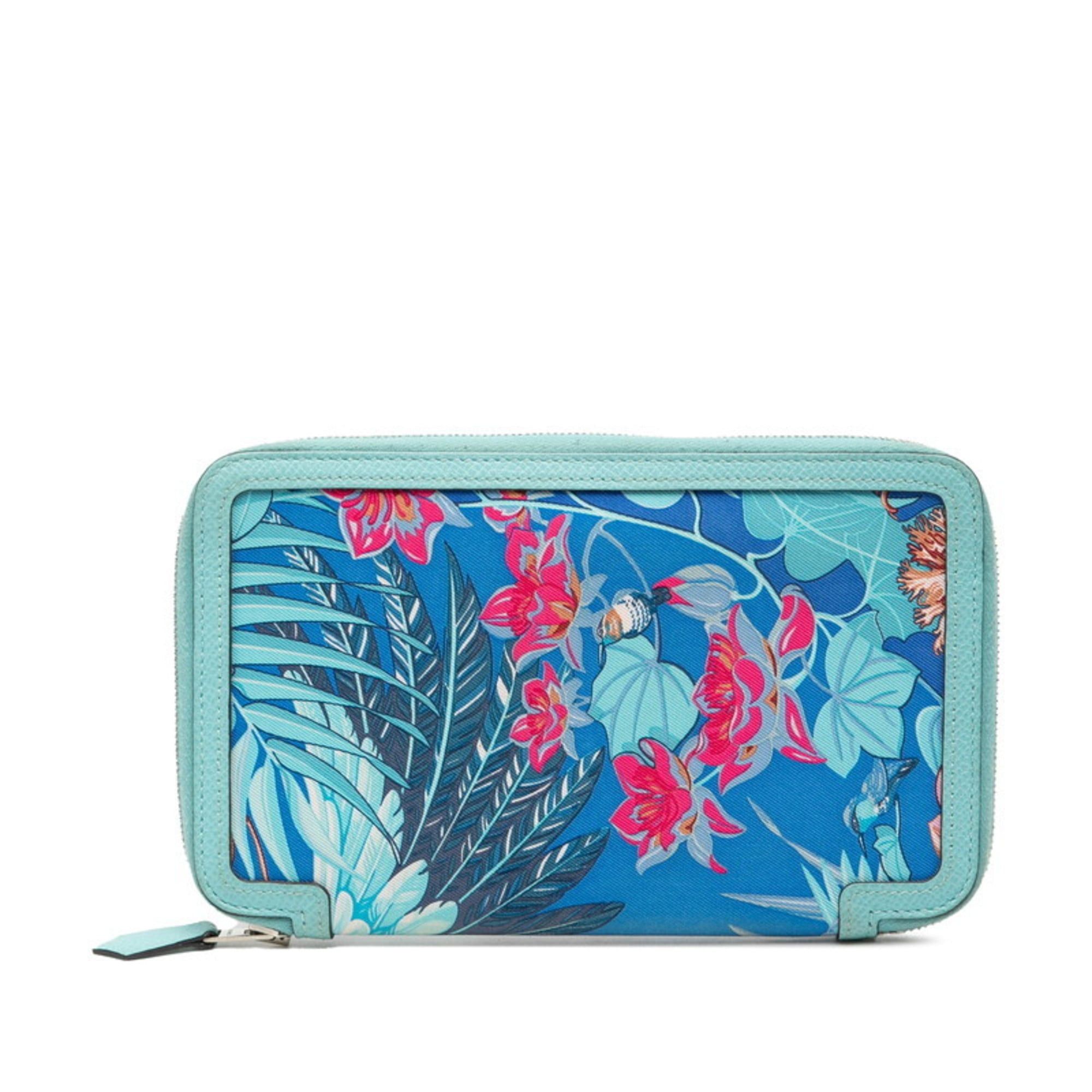 Hermès Silk Soi Cours Flamingo Party Long Wallet Blue Atoll Mykonos Pink Silk Epsom Leather Women's HERMES