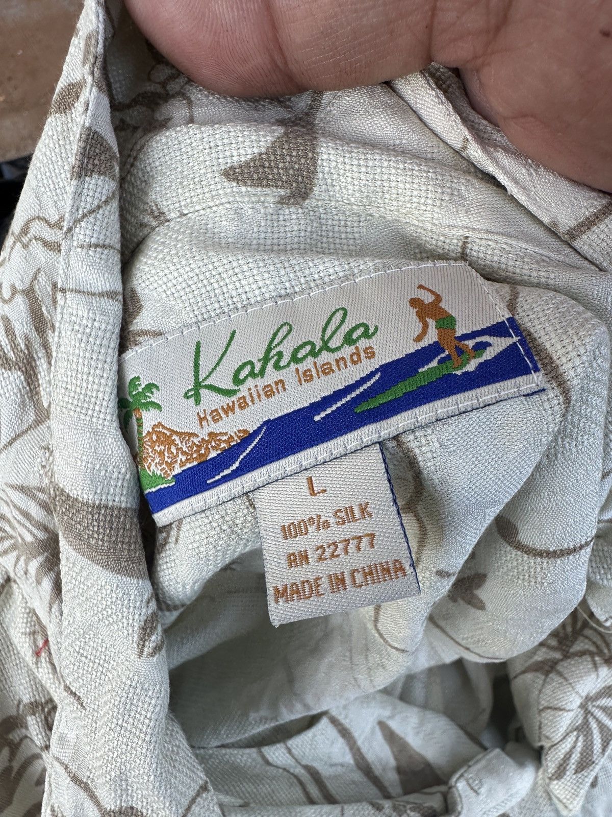 Other Kahala Hawaiian Print Full Button Beige Silk Men's Large Size US L / EU 52-54 / 3 - 4 Thumbnail