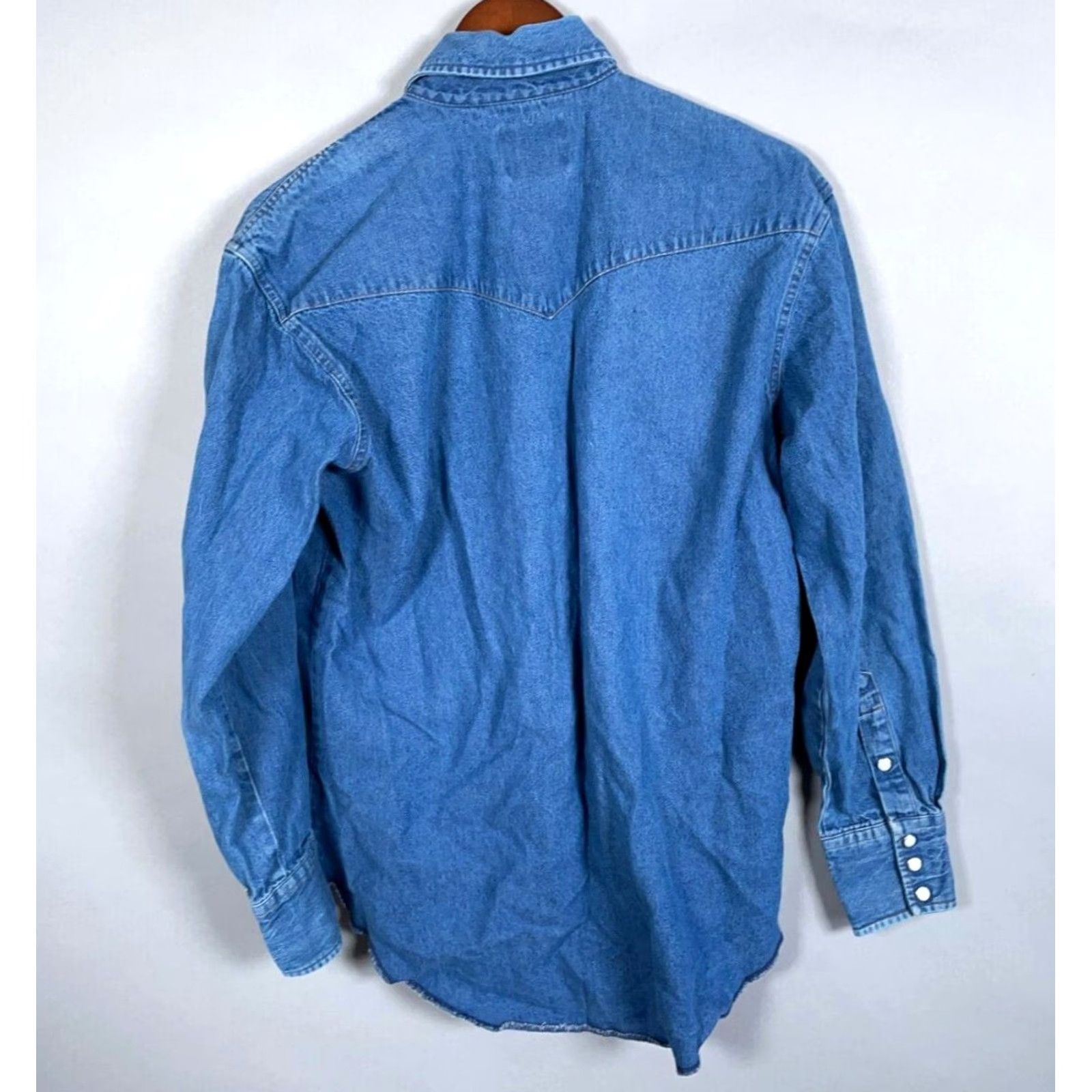 Wrangler VINTAGE Wrangler Denim Western Shirt Mens Medium Blue Pearl Snap Rockabilly Cowboy Shirt Men Pearl Snap Western Denim Size US M / EU 48-50 / 2 - 2 Thumbnail