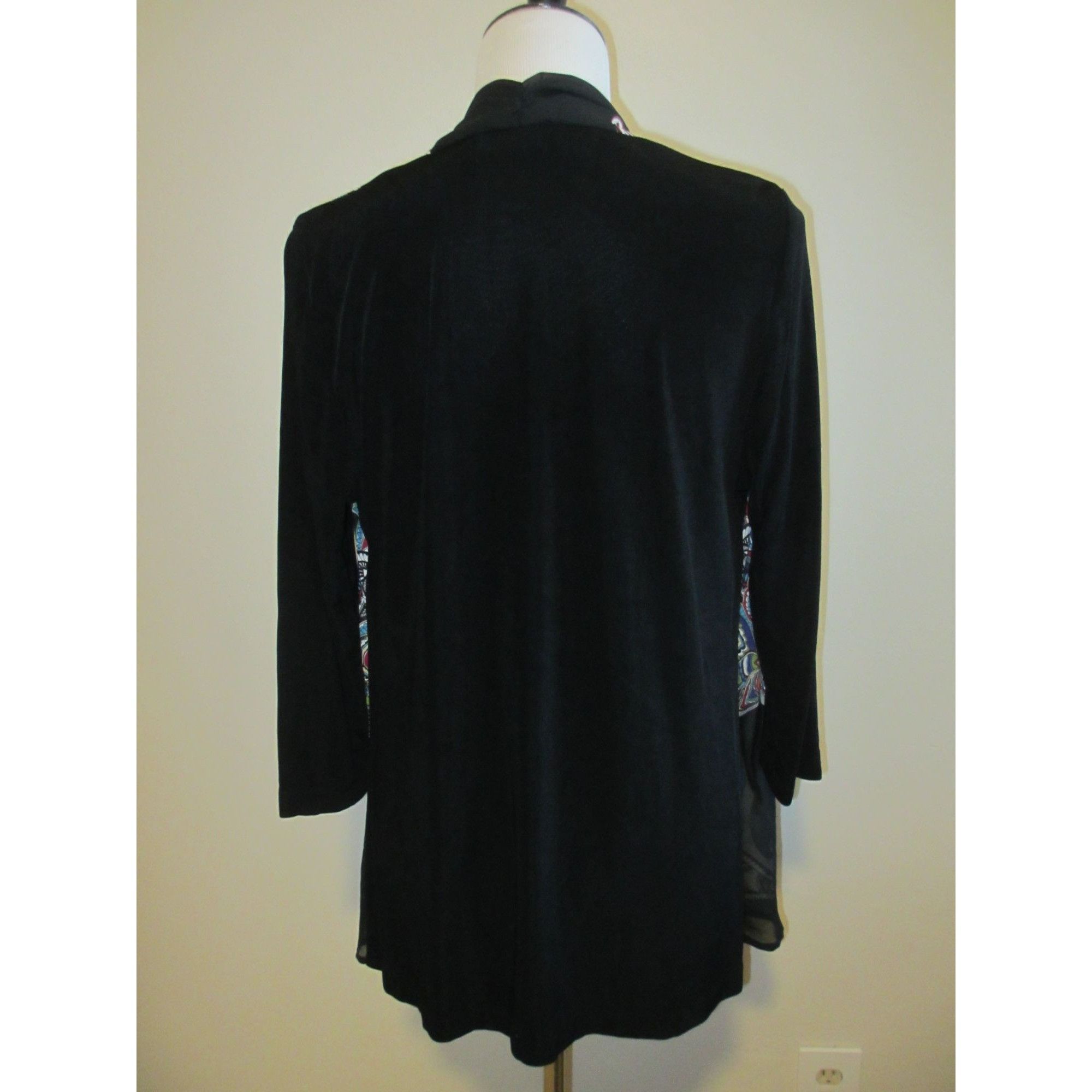 Chicos Chicos Travelers Black Open Front Cardigan With Multicolor P Size ONE SIZE - 2 Thumbnail