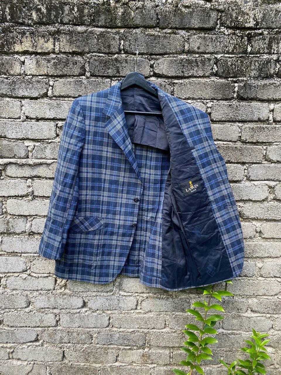 Lanvin × Vintage Vintage 90s Lanvin Blue Checker Wool Double Breasted Size 48R - 5 Thumbnail