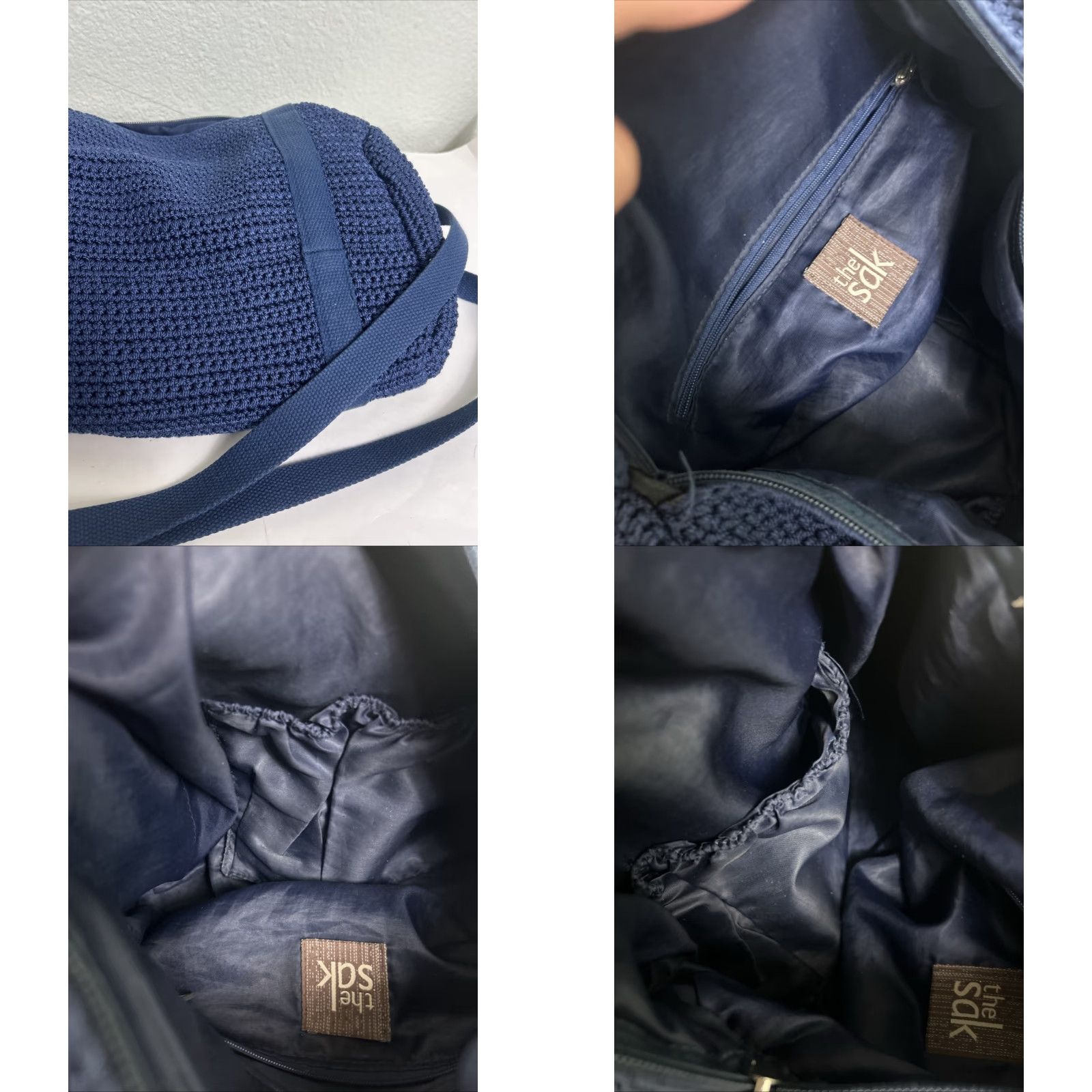 The Sak The Sak Navy Blue Knit Small Duffle Bag Tap Handles Strap Womens Duffle Bag 13x8x8 Cotton Knit Navy Small Size ONE SIZE - 9 Thumbnail