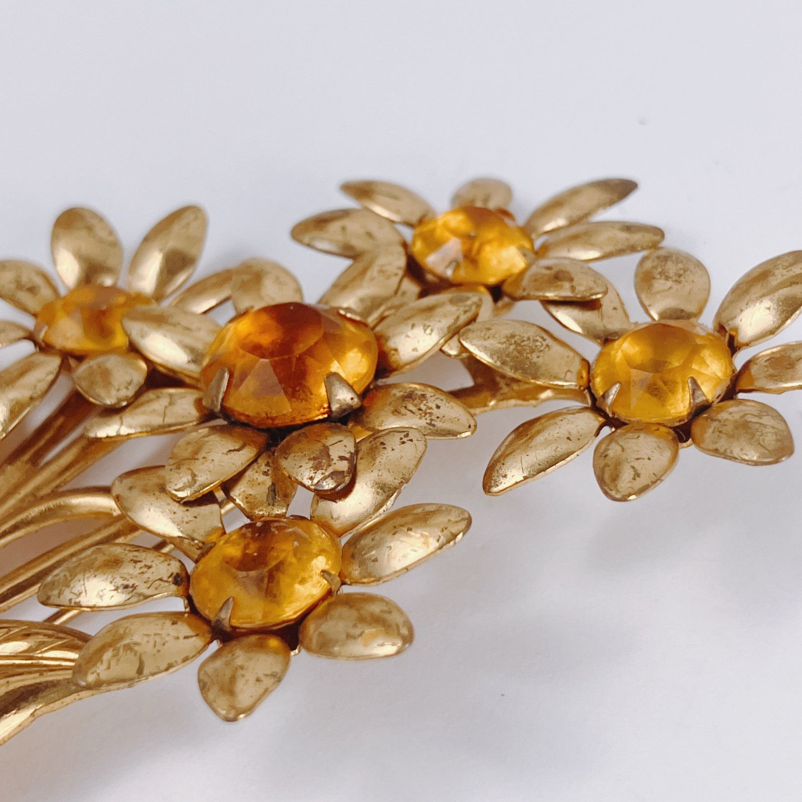 Vintage Large 4" Vintage 1940s Gold Tone Floral Spray Brooch Size ONE SIZE - 6 Thumbnail