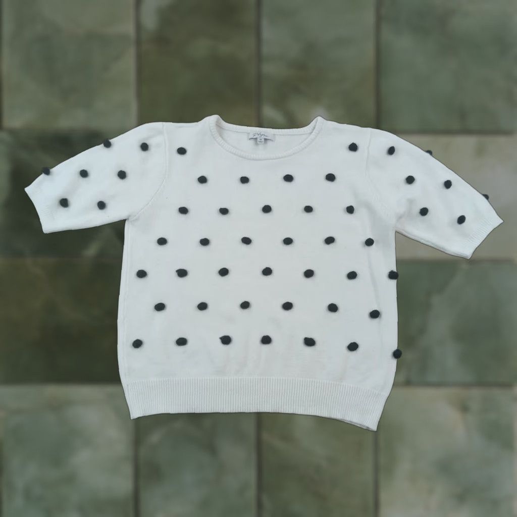 Vintage Polagram Women Crew Neck Sweater Medium White Polka Dot Pullover Size M / US 6-8 / IT 42-44 - 1 Thumbnail