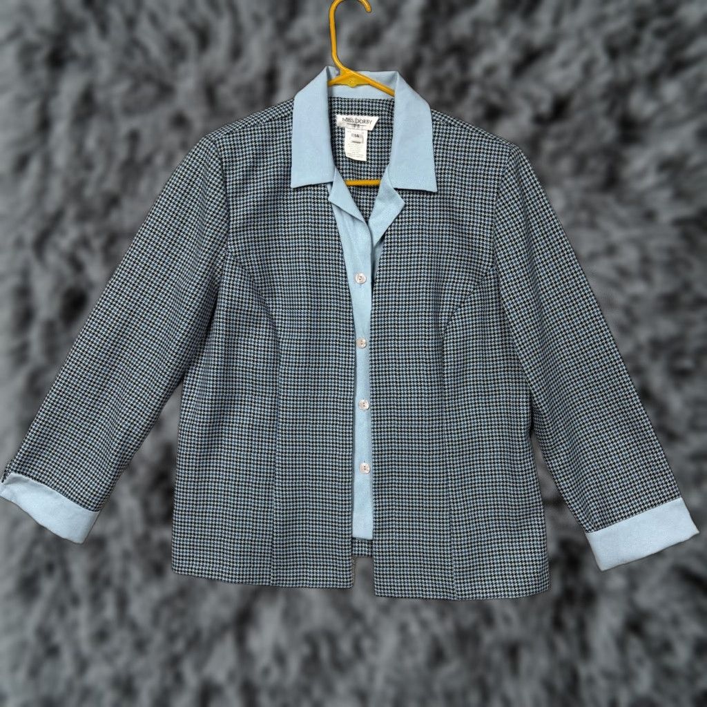Vintage Miss Dorby Blazer 14 Blue Black Houndstooth Classic Office Career Light Academia Women Blazer Size XL / US 12-14 / IT 48-50 - 1 Thumbnail