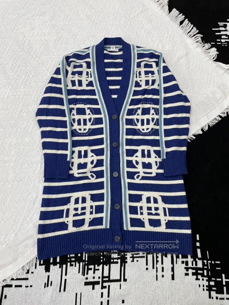 Hermes Hermes Blue Striped Knit Open Front Jacket Size XS / US 0-2 / IT 36-38 - 1 Thumbnail