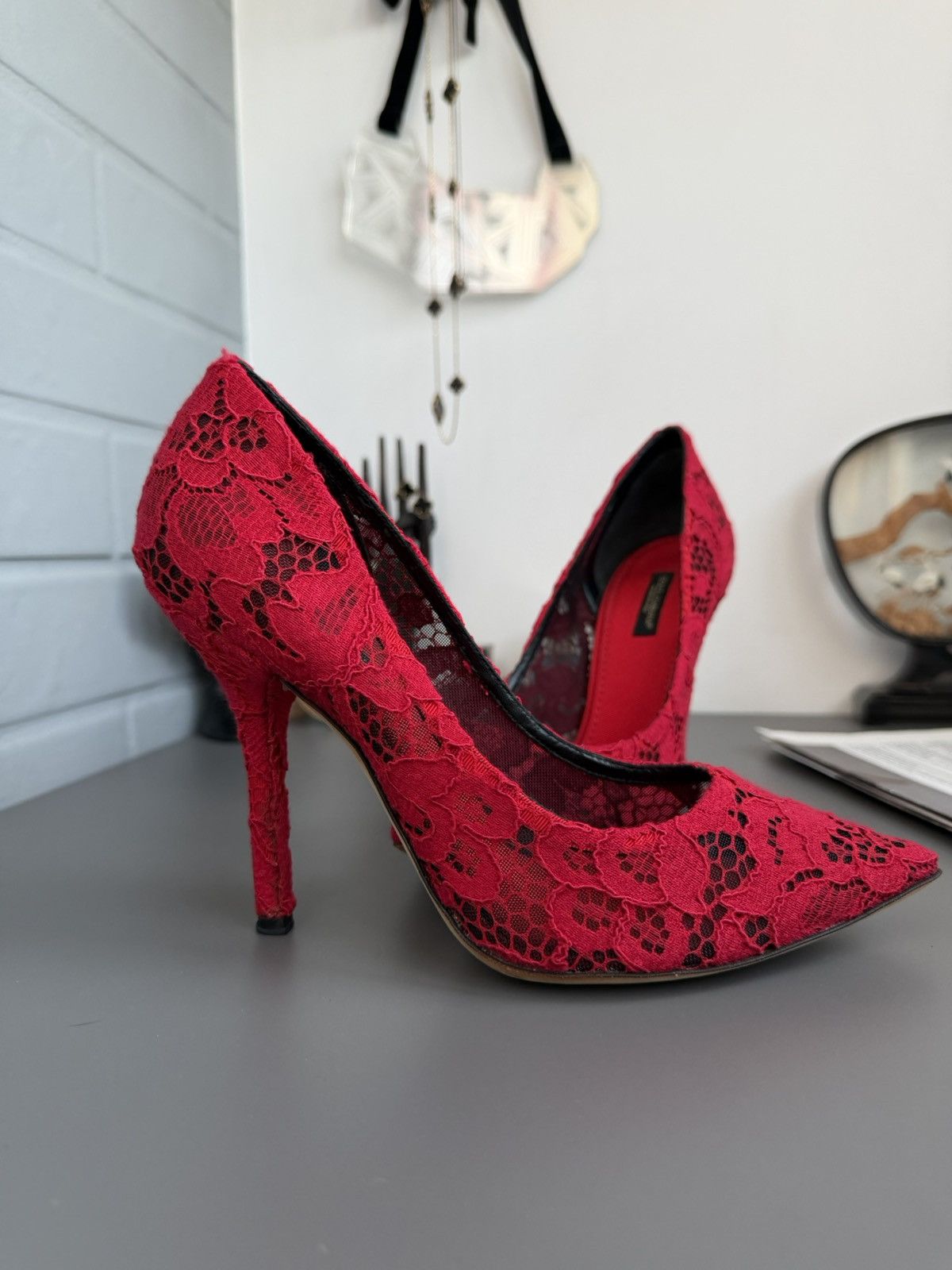 Dolce & Gabbana Lace high-heeled shoes Red Size 37 Size US 7 / IT 37 - 4 Thumbnail