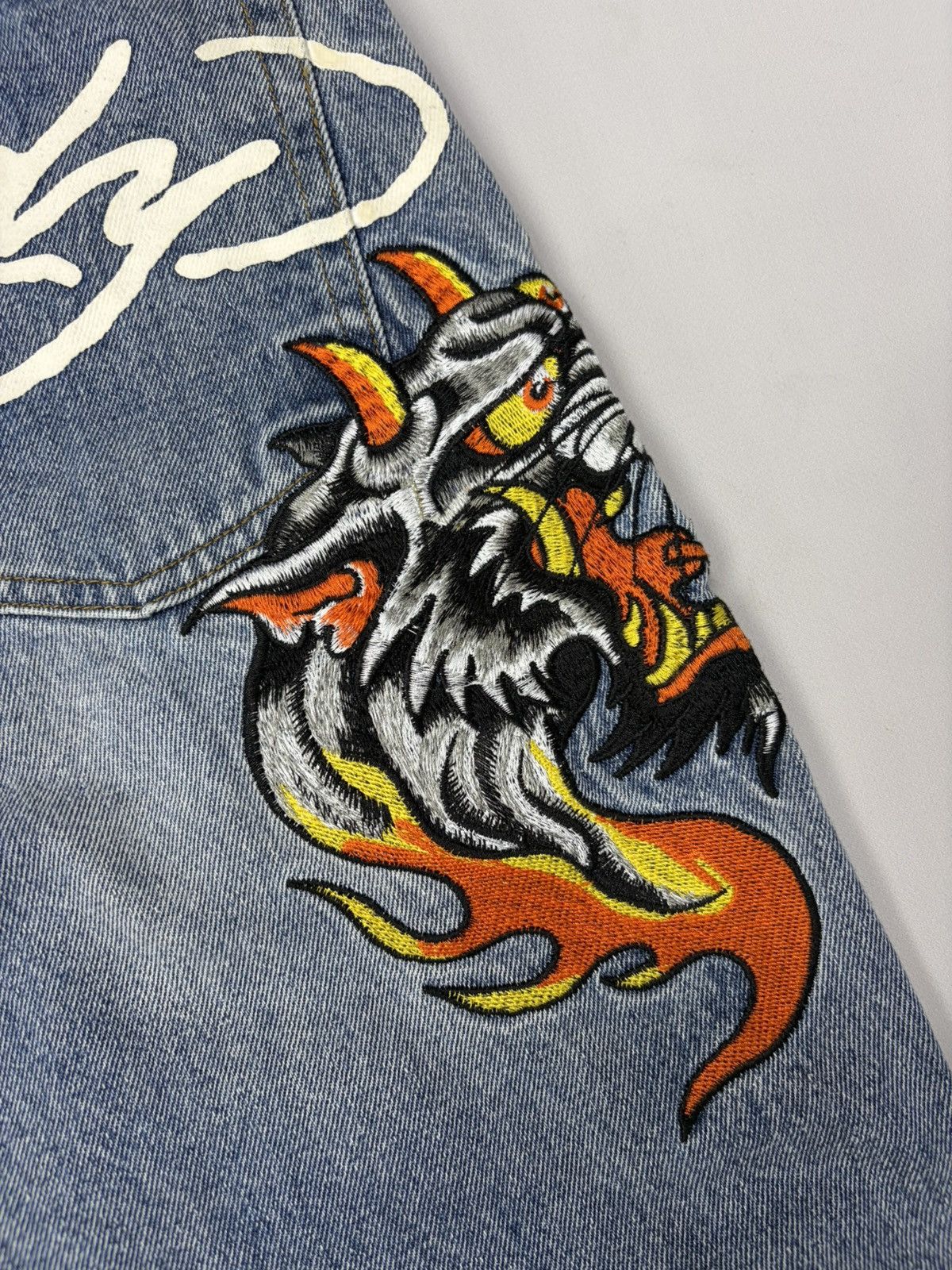 Ed Hardy Vintage Ed Hardy Embroidered Flame Denim Jeans Y2K Biker Size US 31 - 9 Thumbnail