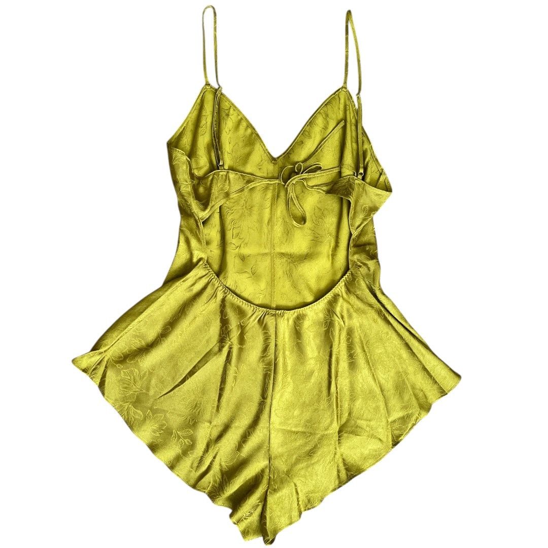 Victoria's Secret Victoria's Secret Yellow Tie-Back Satin Jacquard Romper, M Size ONE SIZE - 2 Thumbnail