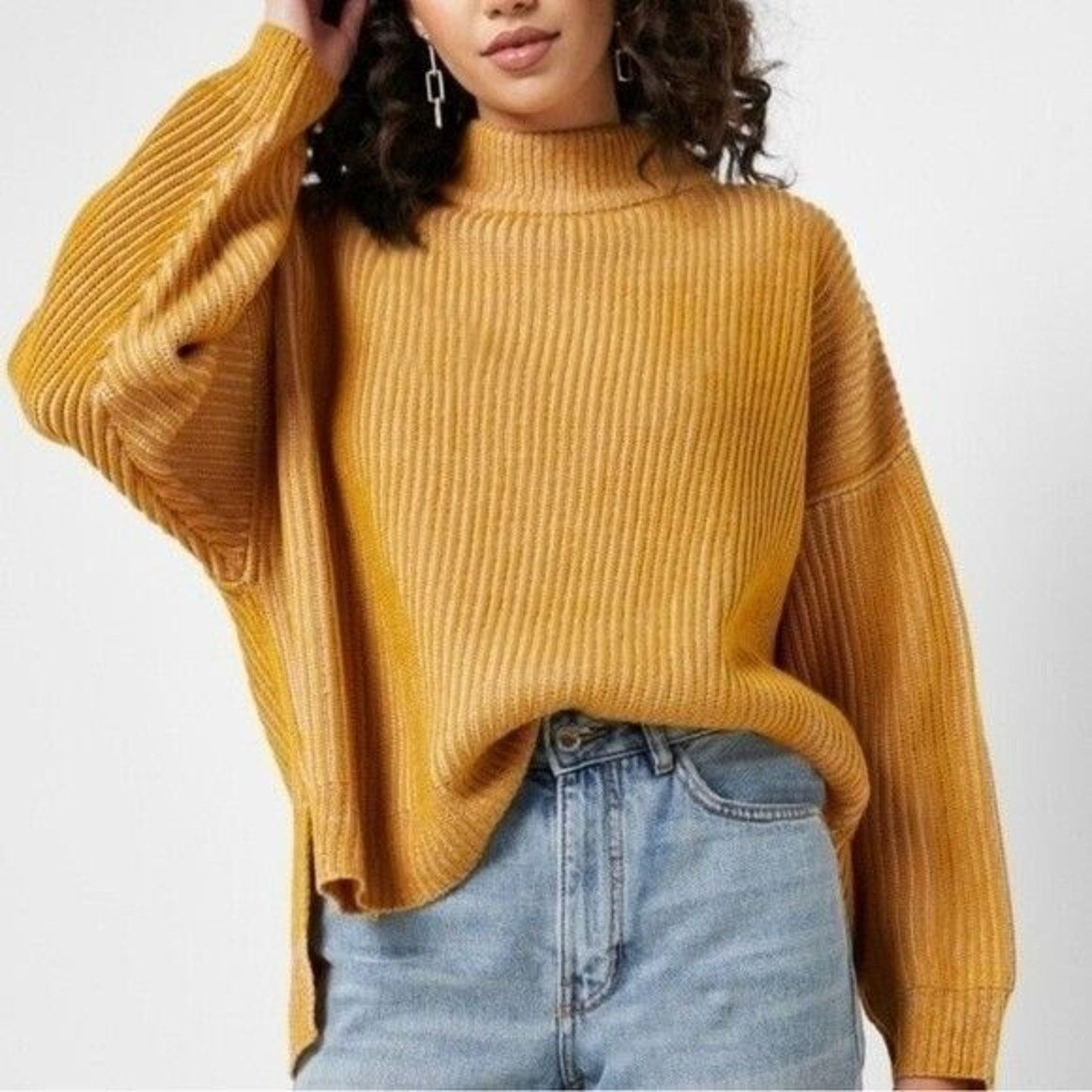 Topshop Top Shop Sweater Womens 4/6 NWT MockNeck Oversized Yellow Size S / US 4 / IT 40 - 1 Thumbnail