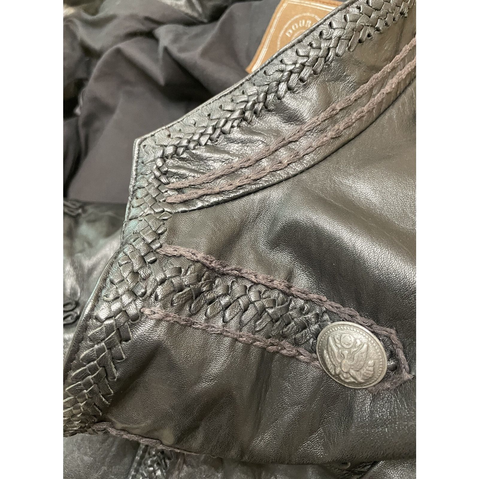 Double D Ranch Double D Ranch Black Leather Military Jacket L Pockets Size L / US 10 / IT 46 - 10 Thumbnail