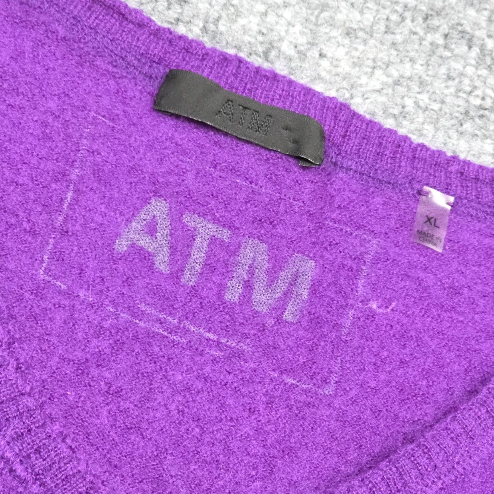 Vintage ATM Cashmere Sweater Women's XL Purple V-Neck Pullover Long Sleeve Knit 100% Cashmere Womens XL Purple V-Neck Sweater Size XL / US 12-14 / IT 48-50 - 3 Thumbnail
