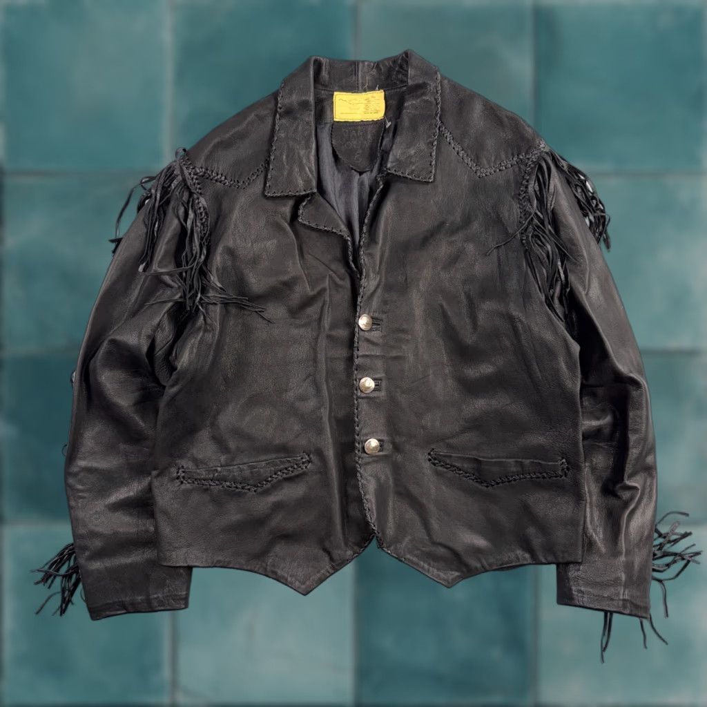 Vintage VINTAGE Montana Buckskin Leather Jacket Western Fringe 70s XL Mens Buckskin Leather Jacket - Western 1970s Mens XL Buckskin Leather fringe jacket Size US XL / EU 56 / 4 - 1 Thumbnail