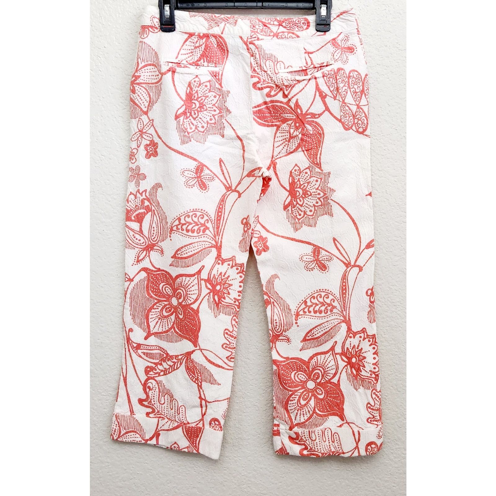 Other Suzette Cream Orange Embozzed Floral Print Cropped Pants 8 Size 30" / US 8 / IT 44 - 3 Thumbnail