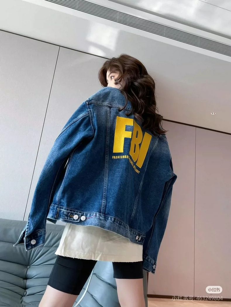 Balenciaga Balenciaga FBI Logo Printed Denim Jacket Men's Blue Size US L / EU 52-54 / 3 - 8 Thumbnail