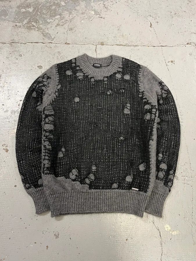 Diesel Diesel Grey & Black Distressed Spider Web Knit Sweater Size US S / EU 44-46 / 1 - 1 Thumbnail