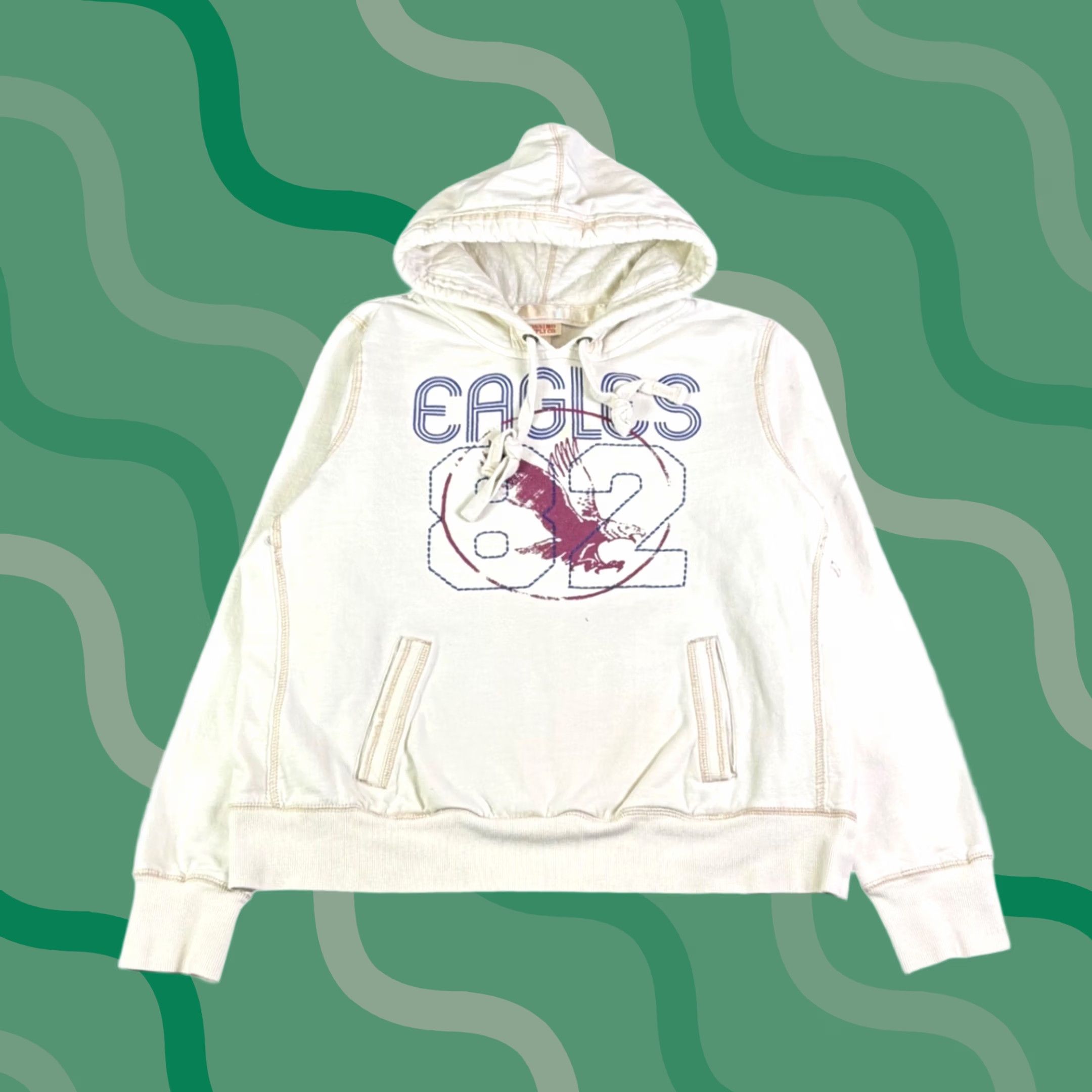 Mossimo Mossimo Supply Co Eagles 82 Graphic Hoodie Mens 2XL Sweatshirt Ivory/ Cream Graphic Print Hooded Pullover Size US XXL / EU 58 / 5 - 1 Thumbnail