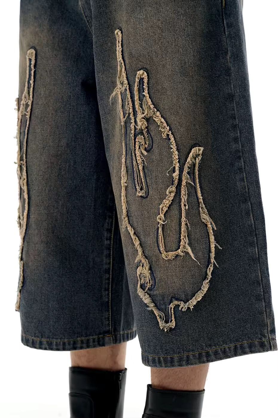 Designer × Jean Patchwork Distressed Washed Vintage Loose Shorts Size US 32 / EU 48 - 3 Thumbnail