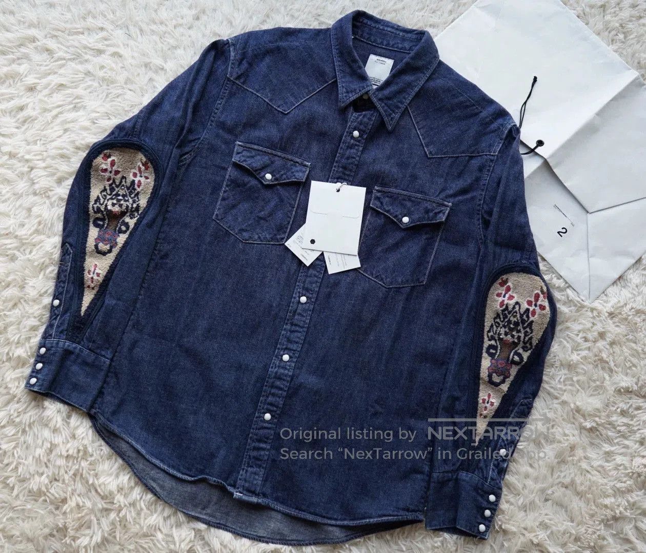 Visvim Blue Denim Long Sleeve Button-Up with Embroidered Sleeves. Size US M / EU 48-50 / 2 - 1 Thumbnail