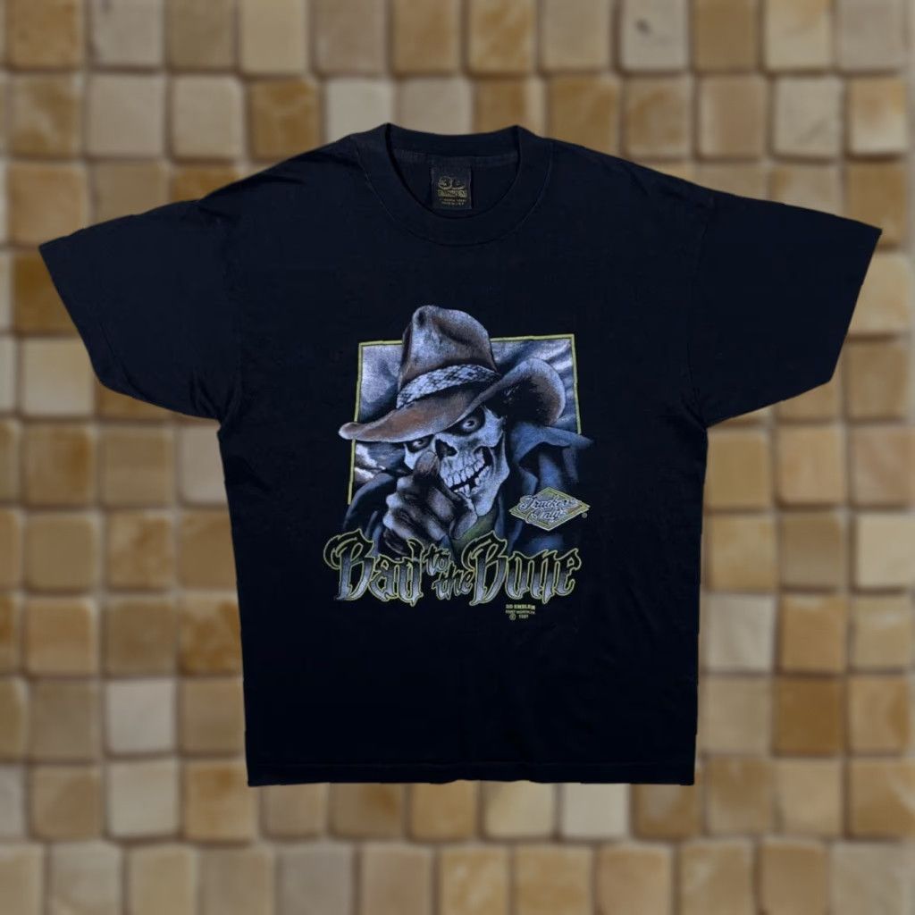 Vintage Vintage 3D Emblem "Bad To The Bone" Skull Biker Graphic Black Single Stitch T-Shirt Mens M Size US M / EU 48-50 / 2 - 1 Thumbnail