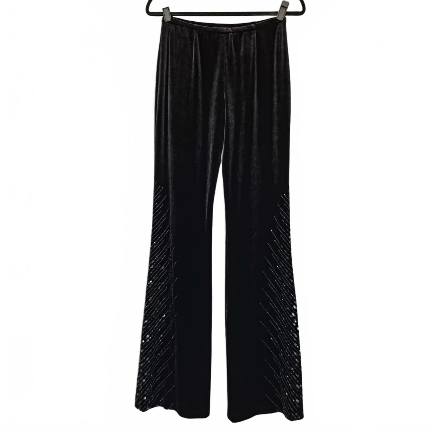 Designer Vintage Adrianna Papell Black Velvet Flare Pants w/ Sequins Size 28" / US 6 / IT 42 - 1 Thumbnail