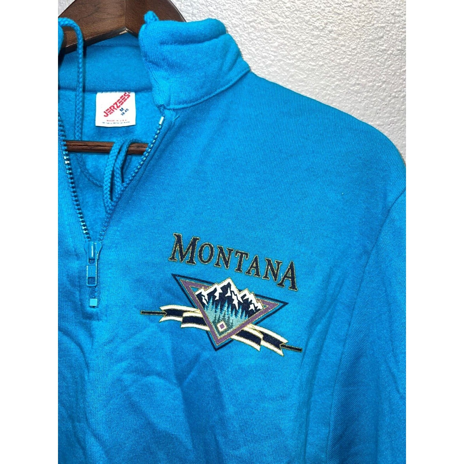 Jerzees Vintage Montana Sweatshirt 1/4 Zip Blue Crewneck 90s M Size US M / EU 48-50 / 2 - 3 Thumbnail