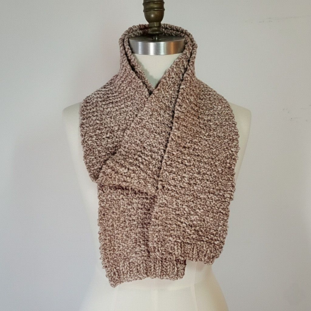 Other Handknit 74x5.5" Scarf Knit Burgundy Beige Chenille Soft Size ONE SIZE - 3 Thumbnail