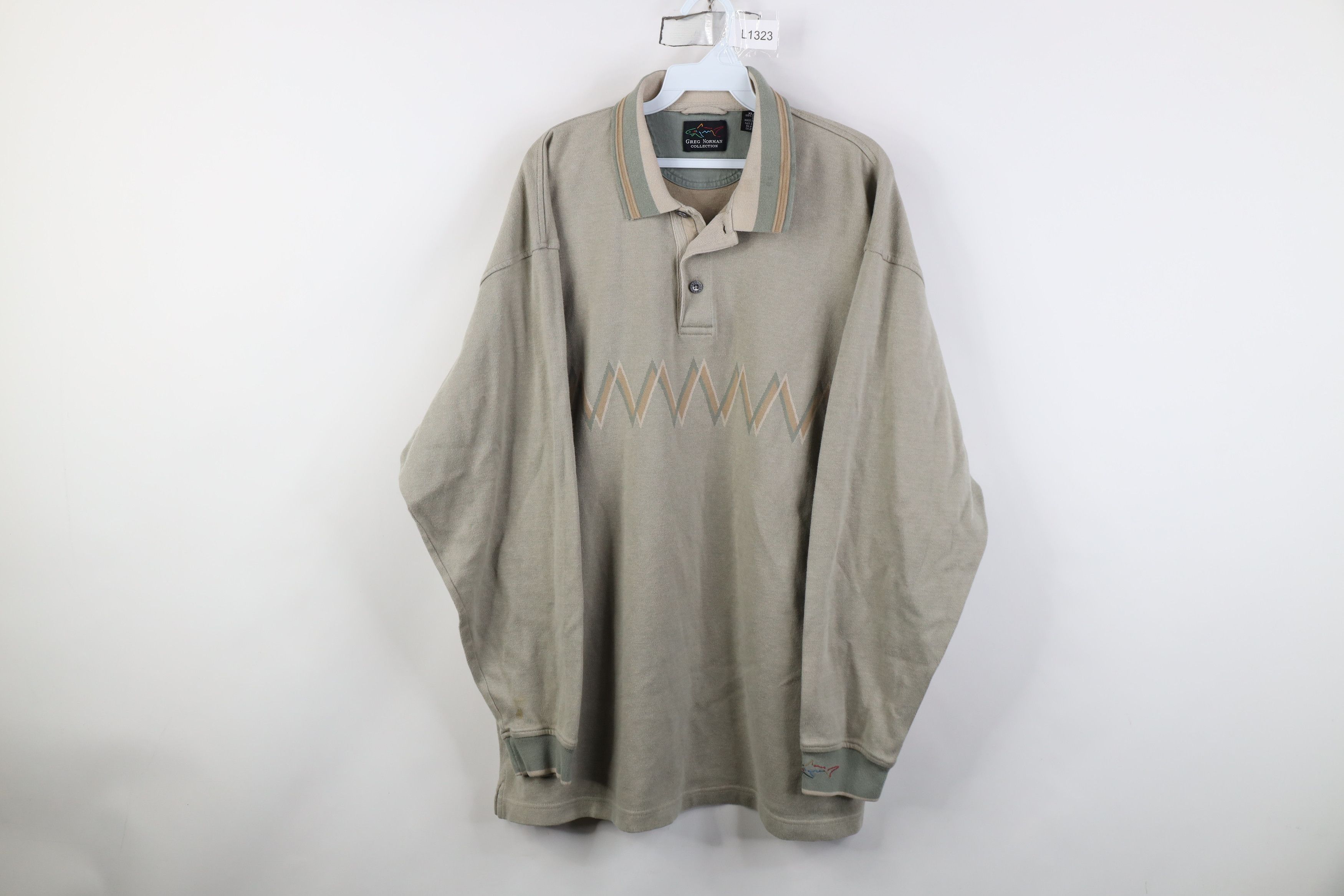 Vintage Vintage 90s Streetwear Zig Zag Heavy Long Sleeve Polo Shirt Size US XL / EU 56 / 4 - 1 Thumbnail