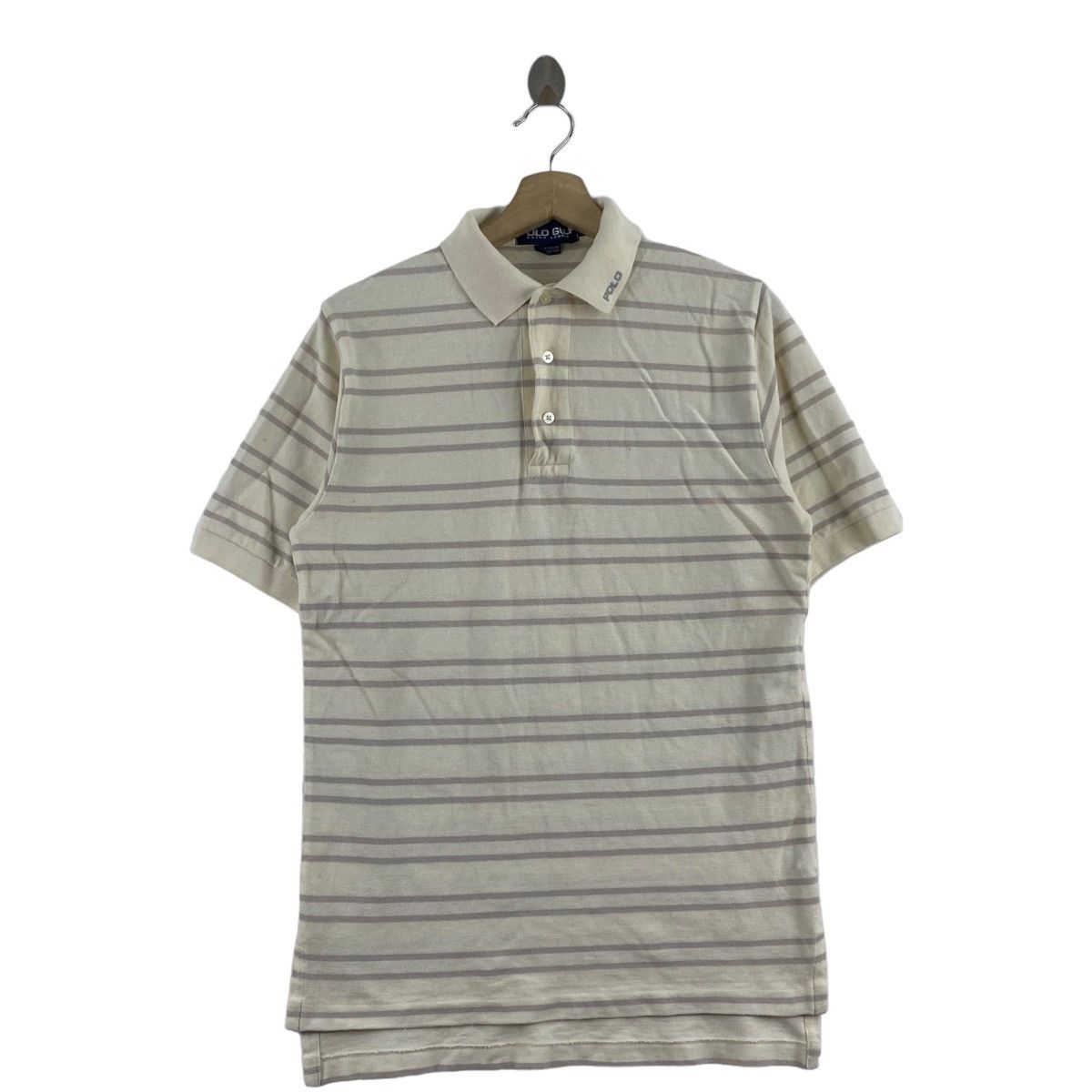 image of Polo Ralph Lauren Polo Golf Ralph Laurent Stripes Design Cream Polo Shirt, Men's (Size Small)