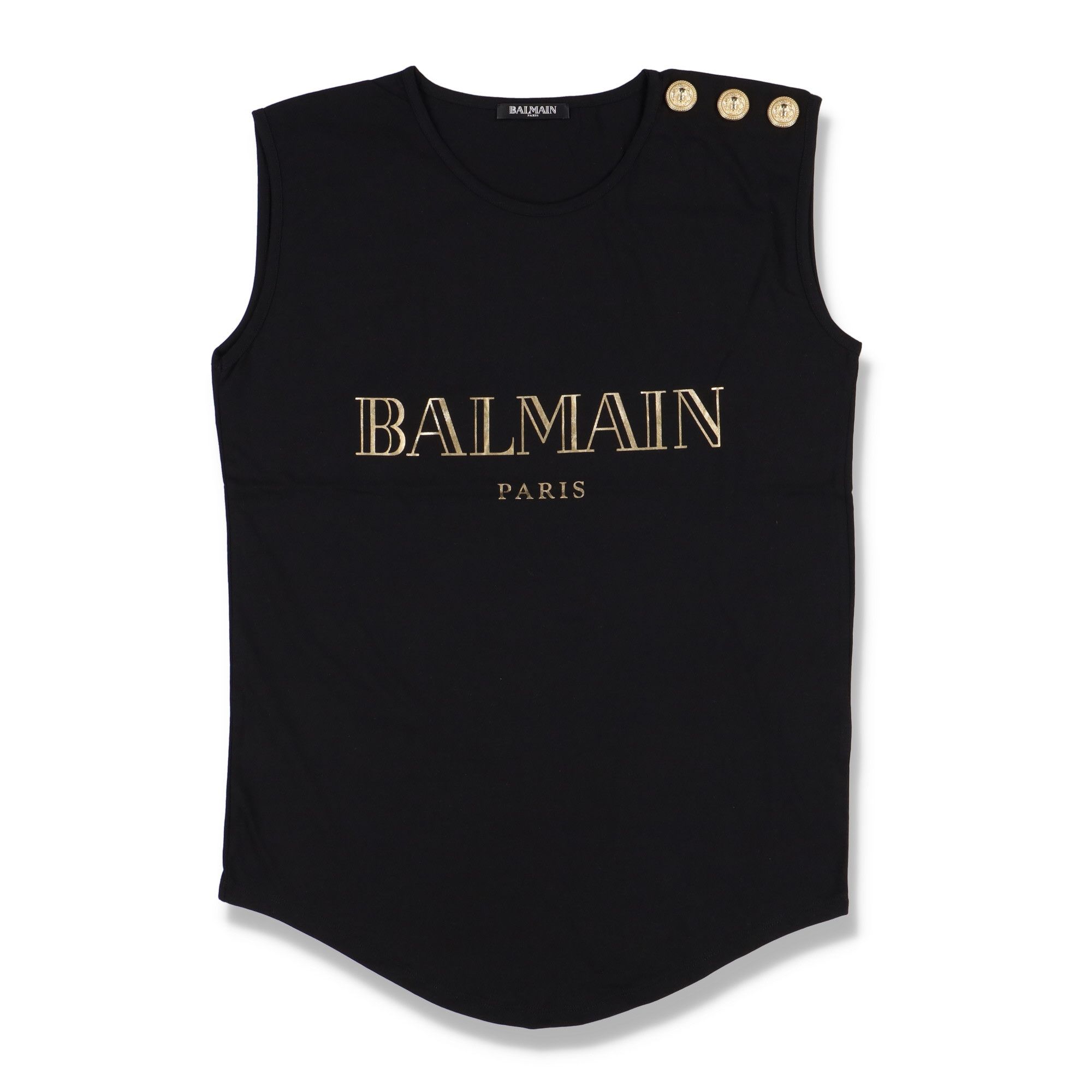 Balmain Black Metallic Gold Logo Lion Buttons Tank Top Size XS / US 0-2 / IT 36-38 - 1 Thumbnail