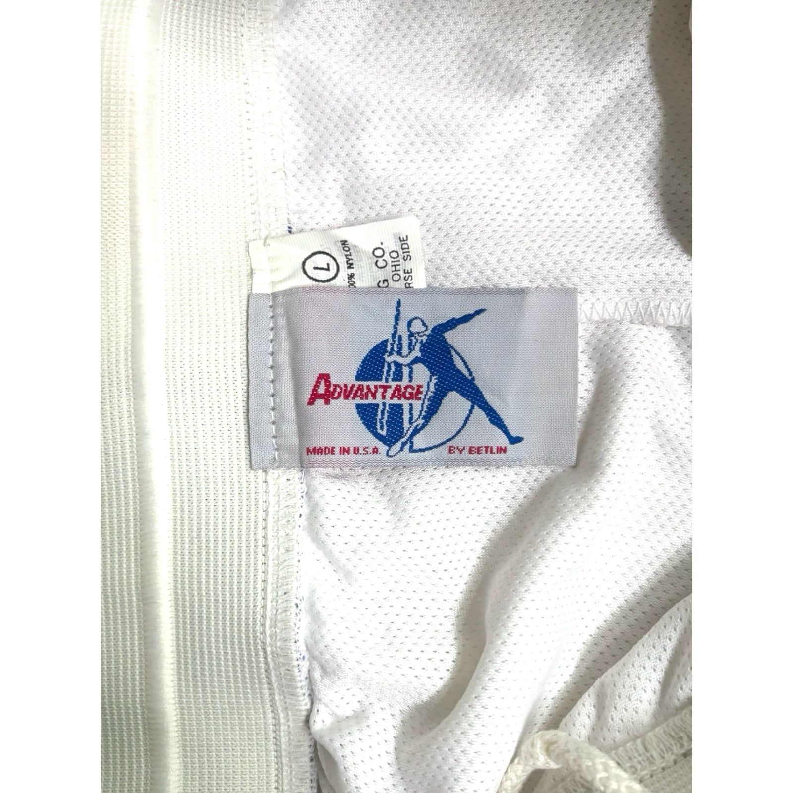 Vintage VINTAGE Betlin Nylon Basketball Shorts Mens Large Deadstock NWOT USA Made Athletic 90s White Navy Slim Side Slits 7” Inseam Drawstring Waist Size US 33 - 5 Thumbnail