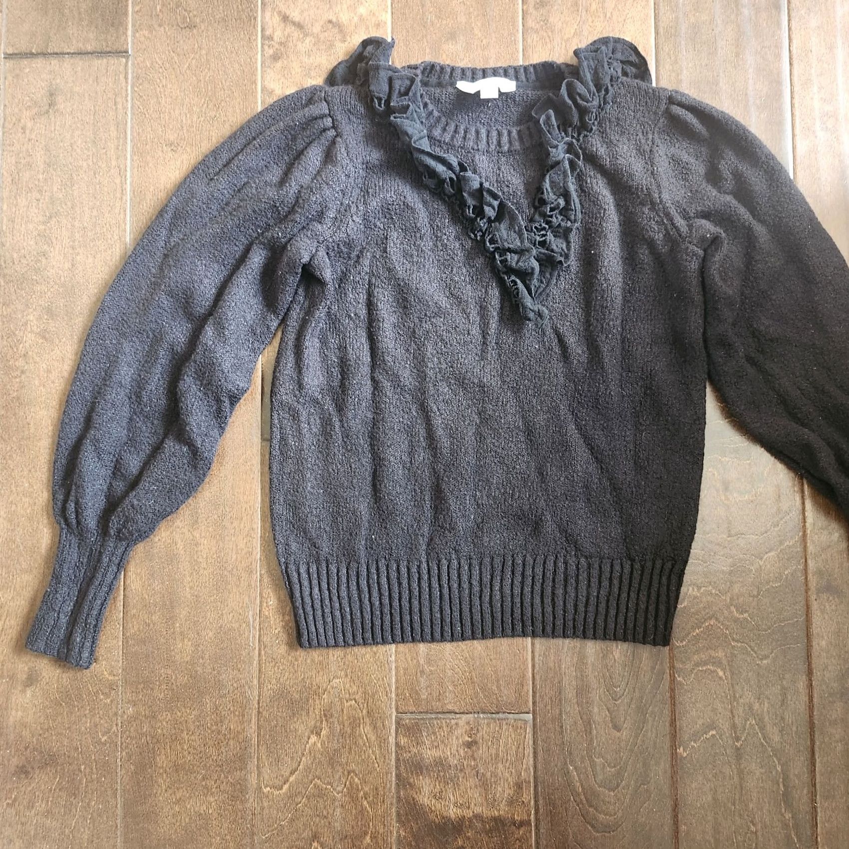 Vintage Time And Tru Womens Ruffle Black Sweater - XS Size Long Sleeve Pullover Size XS / US 0-2 / IT 36-38 - 3 Thumbnail