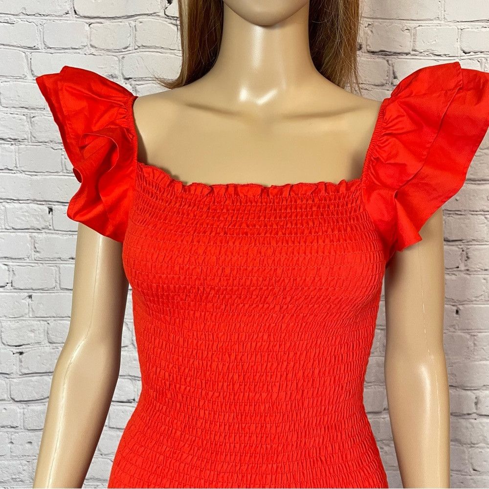 Zara NWT New Zara Red Cotton Smocked Ruffle Sleeve Mini Dress Si Size M / US 6-8 / IT 42-44 - 3 Thumbnail