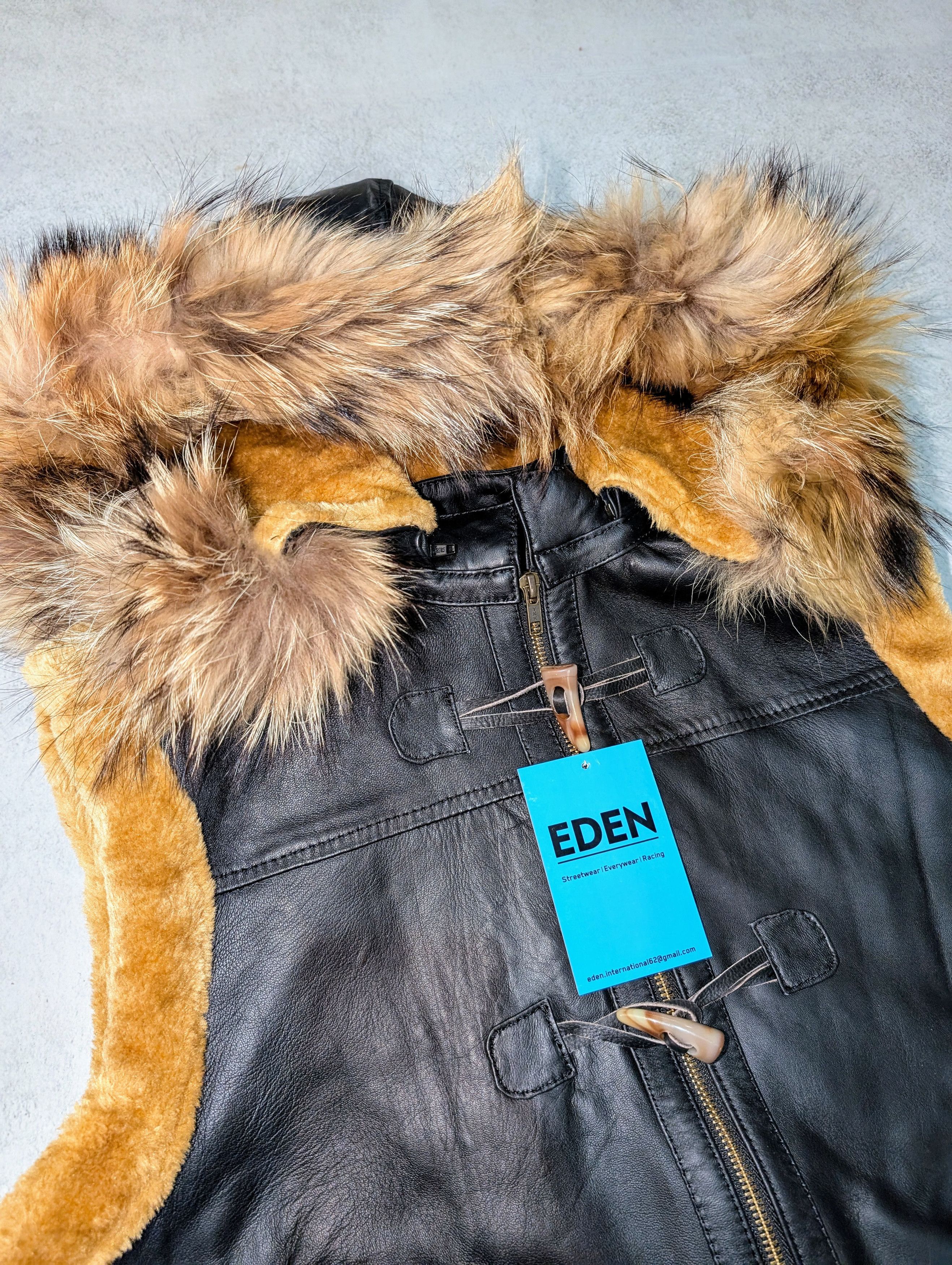 Genuine Leather × Vintage 🖤 Men's Black Shearling & Fox Fur Hooded Vest Leather Vest Size US L / EU 52-54 / 3 - 4 Thumbnail