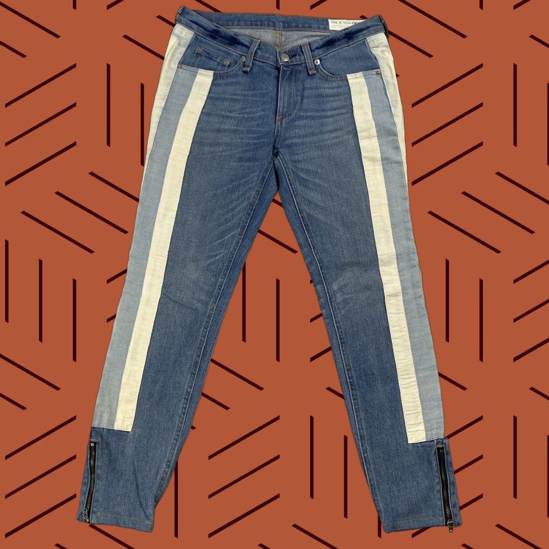 Rag & Bone RAG & BONE RELAY SKINNY JEANS Denim Zipper Ankle Stripe 26 Blue Women's Size 26" / US 2 / IT 38 - 1 Thumbnail