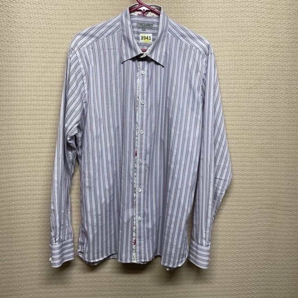 Ted Baker Ted Baker Striped Button Up Long Sleeve Shirt Men Size 5(XL) Size US XL / EU 56 / 4 - 7 Thumbnail