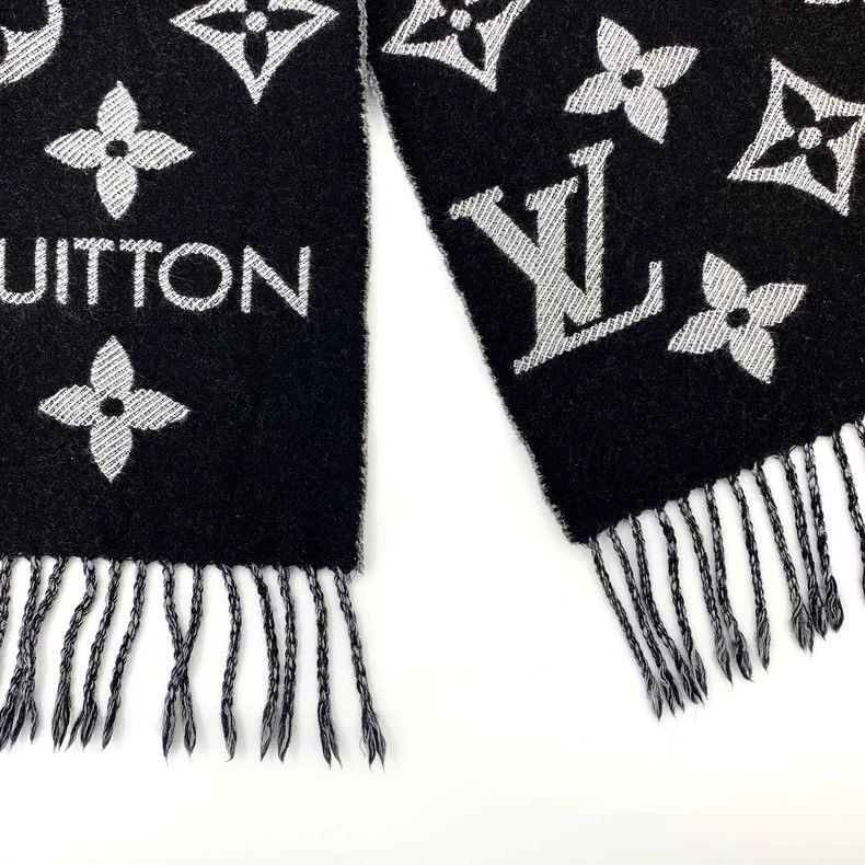 Louis Vuitton Louis Vuitton Black logo presbyopic full print wool fringe Size ONE SIZE - 4 Thumbnail
