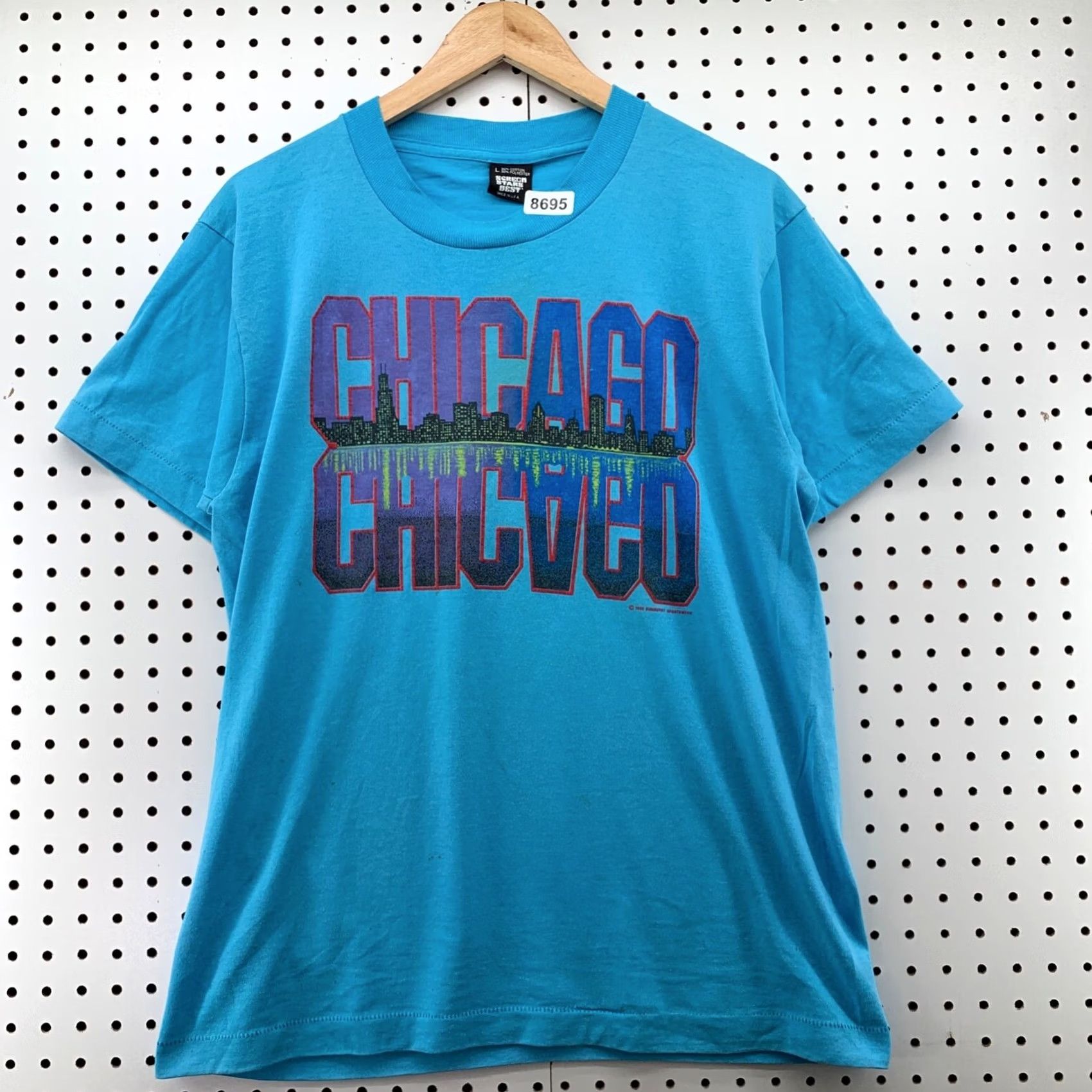 Vintage VINTAGE Chicago Skyline Shirt Blue Large Mens 80s 90s Single Stitch Crew Neck Short Sleeve USA Screen Stars T-Shirt Size US L / EU 52-54 / 3 - 2 Thumbnail
