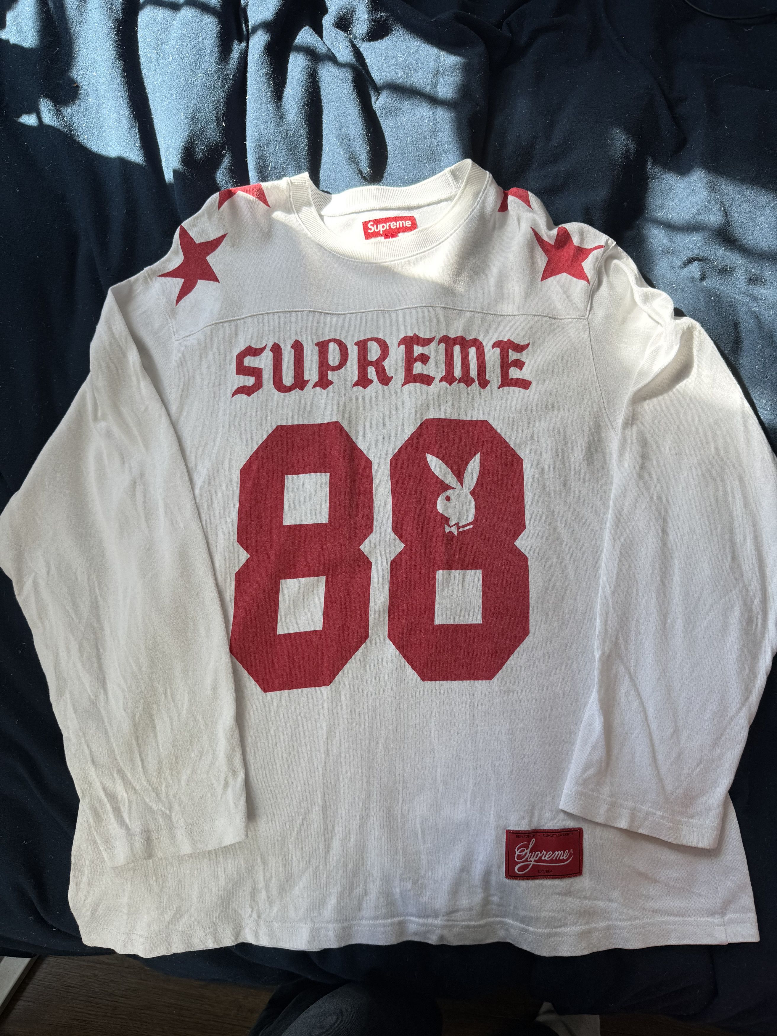Supreme Supreme 99 L/S Football Top FTP Large White Blue | Grailed