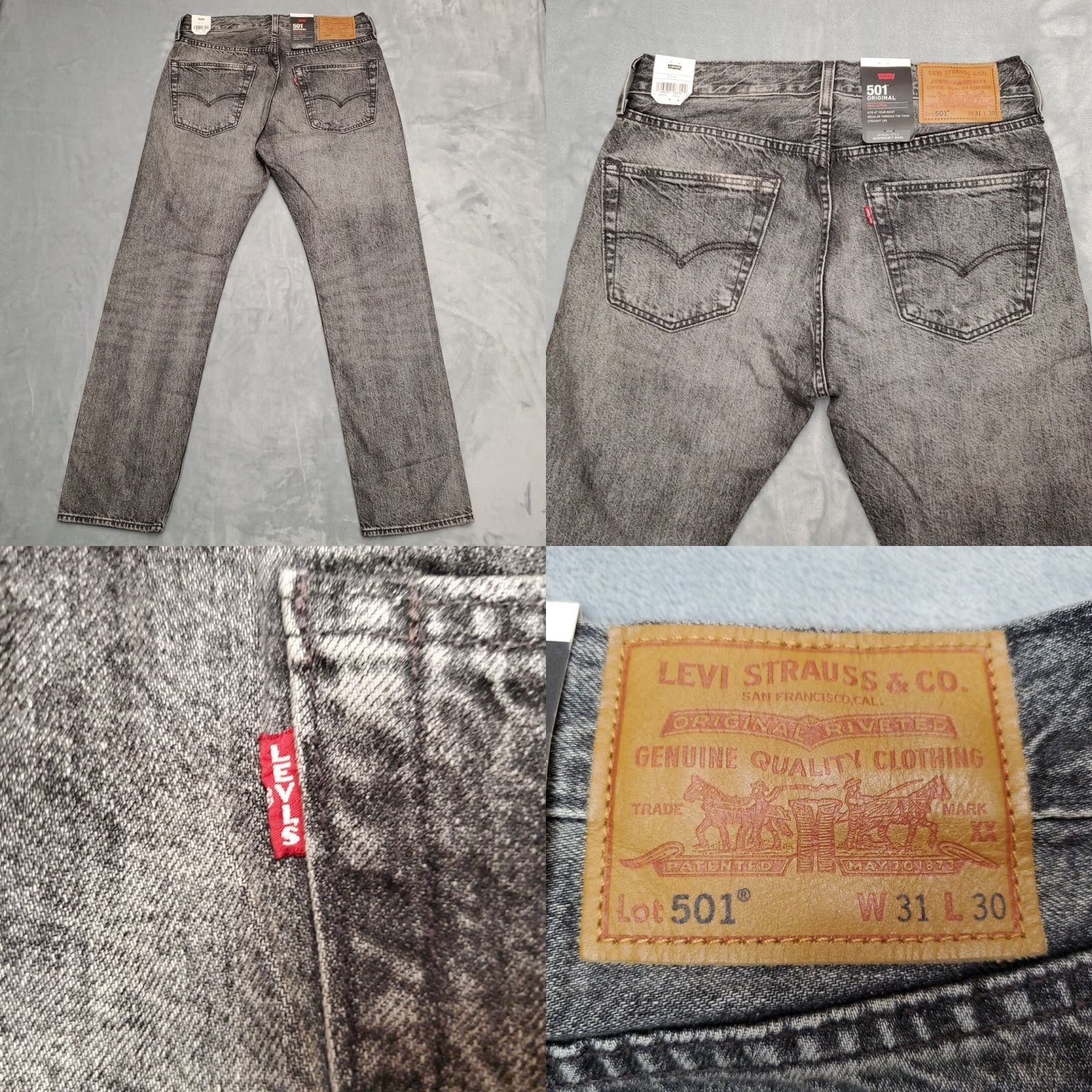 Vintage VINTAGE Levis Premium Jeans Mens 31x30 Black 501 Big E Straight Leg Button Fly Pants Size US 31 - 9 Thumbnail
