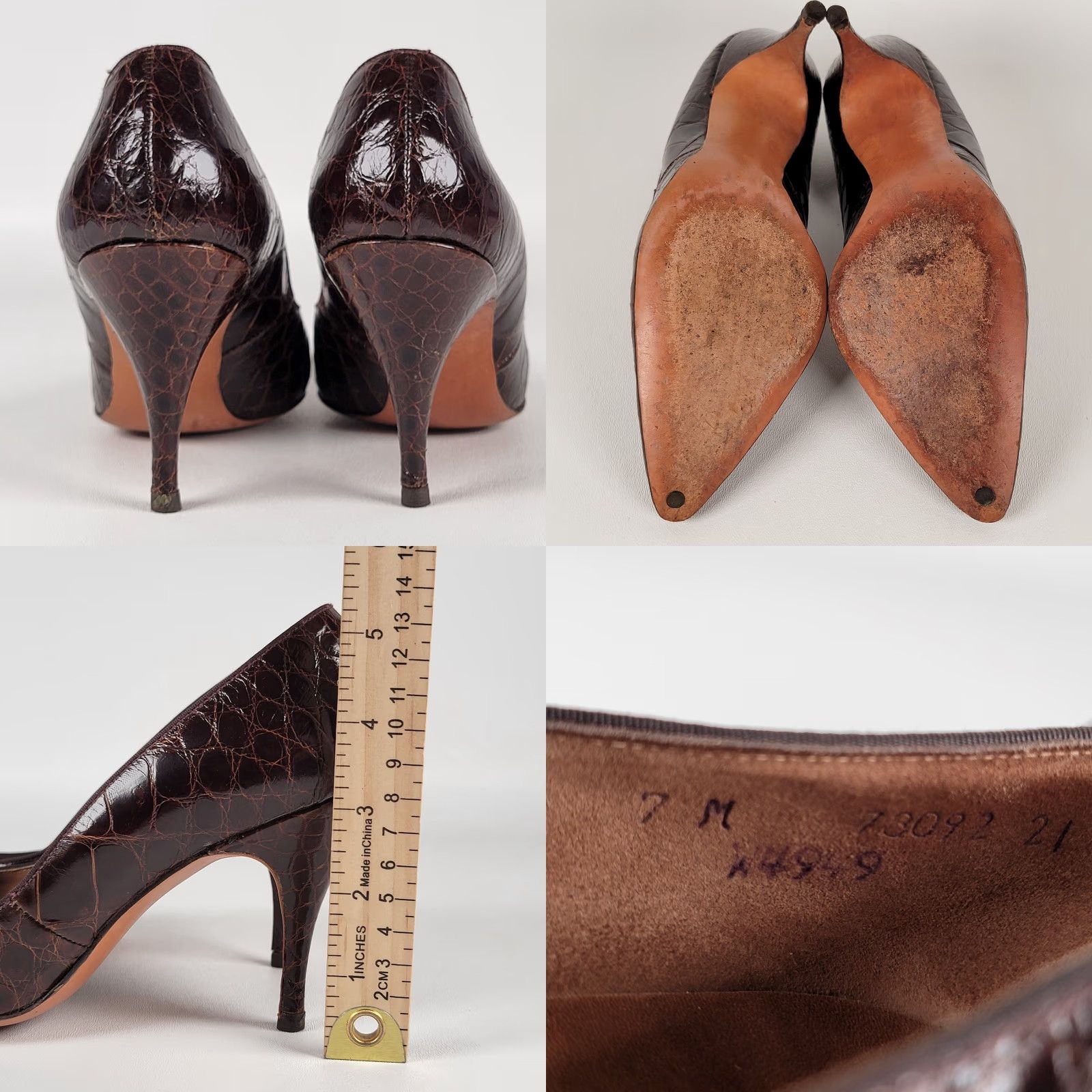 Vintage VINTAGE Crocodile Stiletto Heels Bytoness Size 7 Dark Brown Pointy Toe Pumps Women Size US 7 / IT 37 - 8 Thumbnail