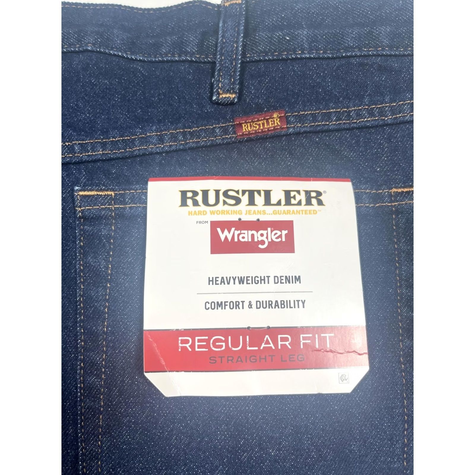 Denime Rustler Jeans Mens 44x32 Dark Blue Denim Regular Fit Straight Leg Heavyweight Size US 44 / EU 60 - 7 Thumbnail